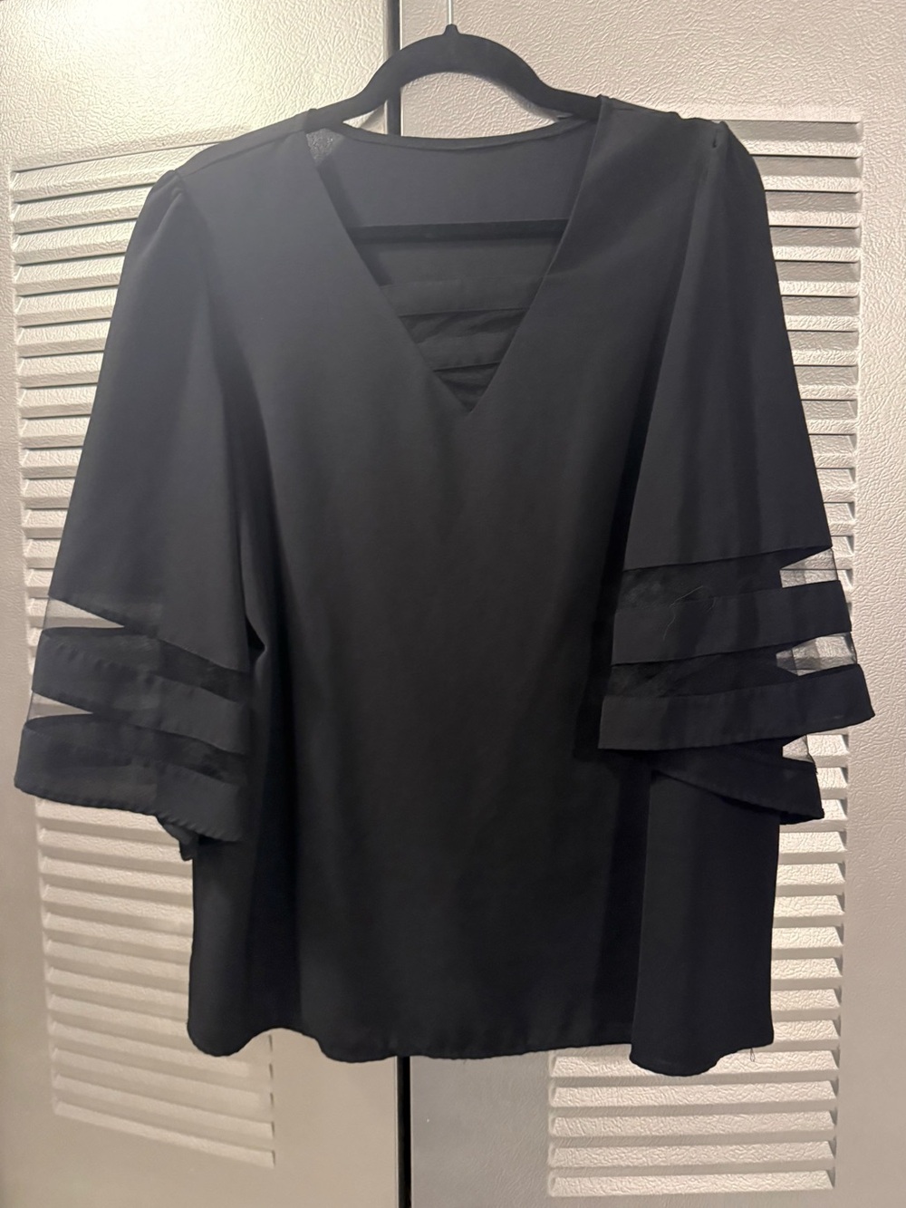 Black V-Neck Layered Sleeve Women's Top
